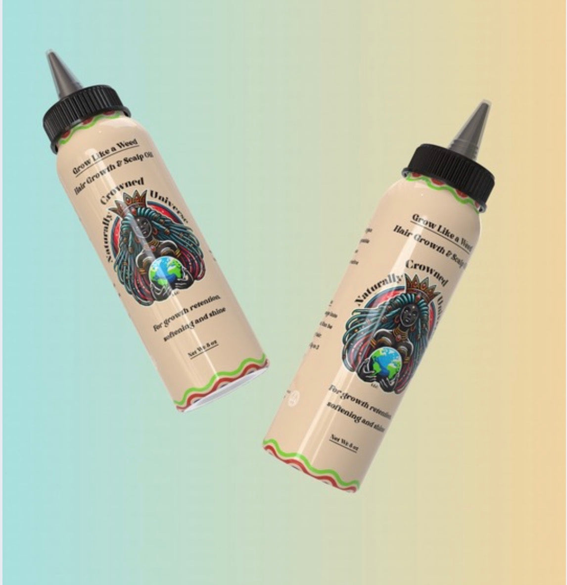 Two Grow Like a Weed 8 oz hair and scalp oil bottles with current labels