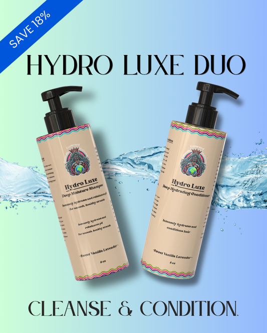 Hydro Luxe Wash Day Duo with moisturizing shampoo and conditioner in current-label 8 oz bottles