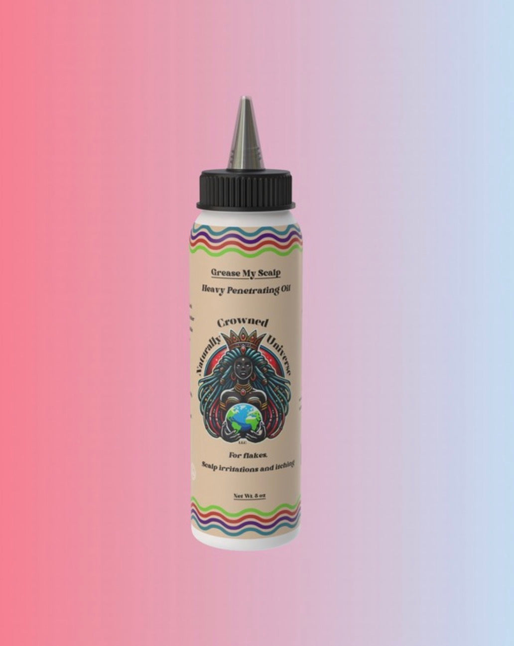 Grease My Scalp nourishing scalp oil with current Naturally Crowned Universe label, 8 oz