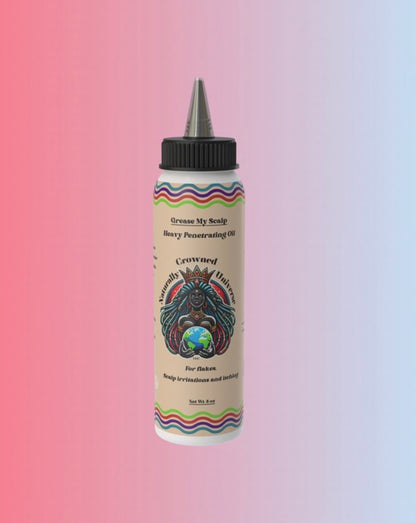 Grease My Scalp nourishing scalp oil with current Naturally Crowned Universe label, 8 oz