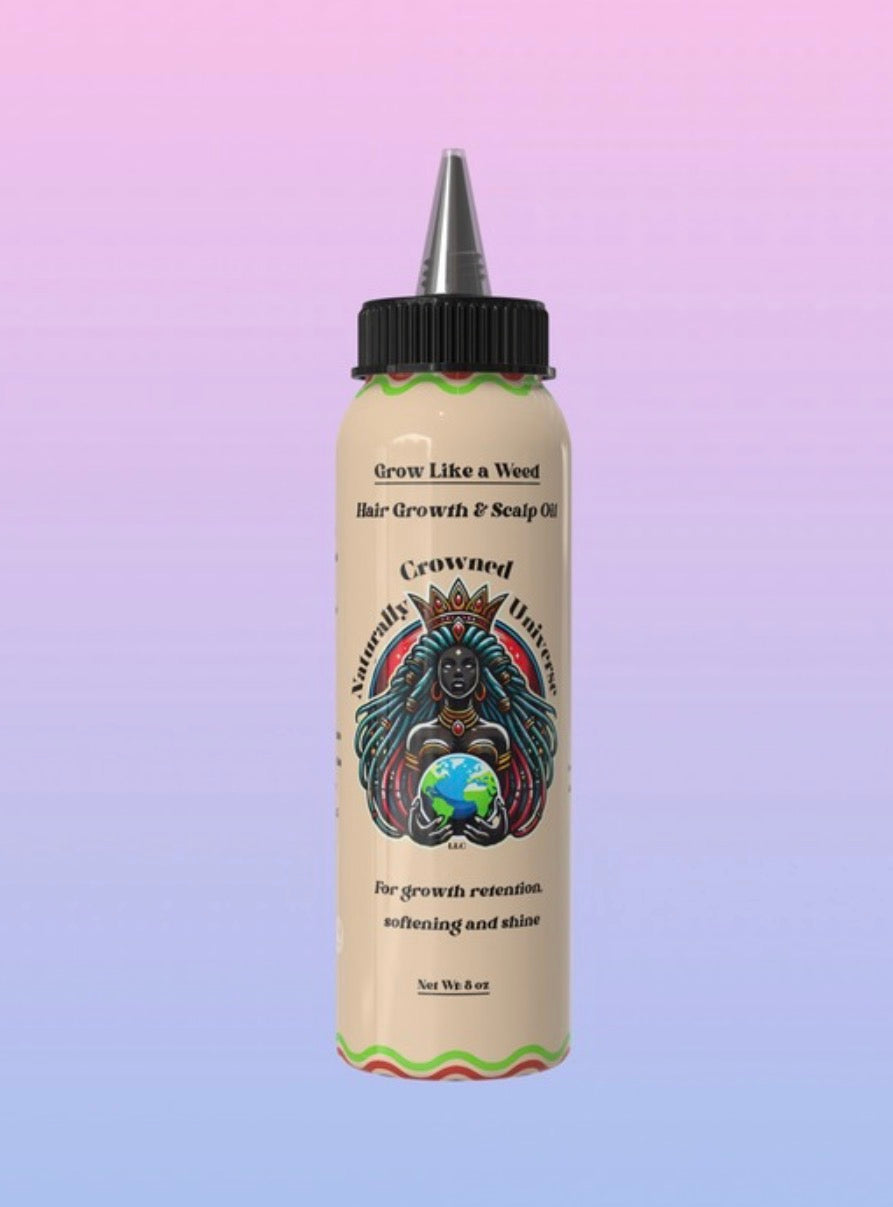 Grow Like a Weed hair and scalp oil with current Naturally Crowned Universe label, 8 oz