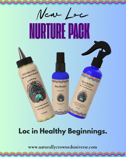 New Loc Nurture Pack with Grow Like a Weed, Stop the Itch, and Water Me Please in current Naturally Crowned Universe packaging
