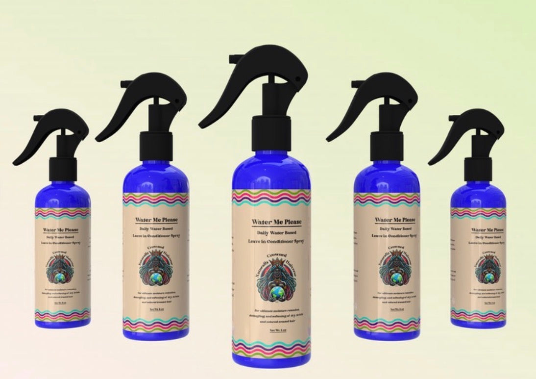 Water Me Please 8 oz hydrating hair mist bottles with current labels